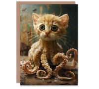 Artery8 Octokitten Cat Lover Octopus Tabby Kitten Hybrid Blank For Him Or Her Art Birthday Card