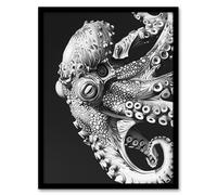 Artery8 Octopus Black White Drawing Ernst Haeckel Style Framed Art Print in Grey | Size: W12" x H16" Artery8 Grey W12" x H16"