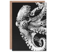 Artery8 Octopus Black White Drawing Ernst Haeckel Style Greeting Birthday Card Him Her All Blank
