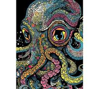 Artery8 Octopus Colourful Psychedelic Patterns Orange Pink Blue Yellow Sea Ocean Extra Large XL Wall Art Poster Print
