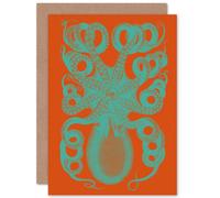 Artery8 Octopus Coral Blue Red Greetings Card Artery8 Red