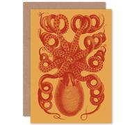 Artery8 Octopus Coral Yellow Greetings Card in Red Artery8 Red