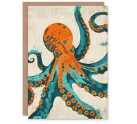 Artery8 Octopus Modern Turquoise Orange Teal Design Birthday Card Artery8 Multicolor
