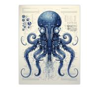 Artery8 Octopus Robot Hybrid Schematic Blueprint Futuristic Secret Complex Arcane Manuscript Gift For Him Man Cave Large Wall Art Poster Print Thick Paper 18X24 Inch