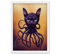 Octopussy Surreal Cat Octopus Hybrid Purple Artwork Framed Wall Art Print A4 Artery8 White One Size