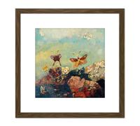 Artery8 Odilon Redon Butterflies Cropped 8X8 Inch Square Wooden Framed Wall Art Print Picture with Mount in Brown Artery8 Brown