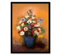 Artery8 Odilon Redon Framed Wall Art Print Anemones And Lilacs In Blue Vase - A3 Size