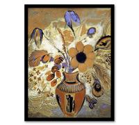 Artery8 Odilon Redon Framed Wall Art Print Etruscan Vase with Flowers in Brown | Size: A4 Artery8 Brown A4