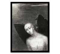 Artery8 Odilon Redon Framed Wall Art Print Fallen Angel Spreads Black Wings in Grey | Size: A4 Artery8 Grey A4