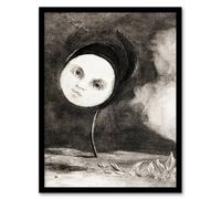 Artery8 Odilon Redon Framed Wall Art Print Strange Flower with a Face in Grey | Size: A4 Artery8 Grey A4