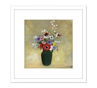 Artery8 Odilon Redon Large Green Vase With Mixed Flowers 8X8 Inch Square Wooden Framed Wall Art Print Picture with Mount in White Artery8 White