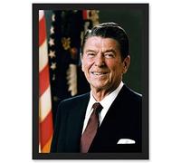 Official Portrait US President Ronald Reagan Photo Artwork Framed Wall Art Print A4 Artery8 Black One Size