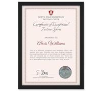 Artery8 Official Santa Claus Christmas Letter Black A4 Framed Nice List Personalised Certificate for Children from the North Pole : Surprise Xmas Eve Fun or Festive Décor