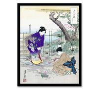 Artery8 Ogata Gekko Framed Wall Art Print Flower Arranging In The Garden - A4 Size