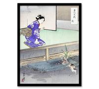 Artery8 Ogata Gekko Framed Wall Art Print Orchid Broken Plant Pot & Cat in Purple | Size: A3 Artery8 Purple A3