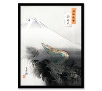 Artery8 Ogata Gekko Framed Wall Art Print Ryu Shoten Ascending Dragon in Grey | Size: A3 Artery8 Grey A3