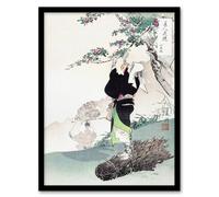 Artery8 Ogata Gekko Framed Wall Art Print Woman Picking Mountain Cherry in Green | Size: A3 Artery8 Green A3