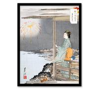 Artery8 Ogata Gekko Framed Wall Art Print Woman Watching Fireworks in Orange | Size: A3 Artery8 Orange A3