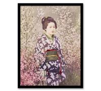 Artery8 Ogawa Kazumasa Framed Wall Art Print Geisha And Cherry Blossom - A3 Size