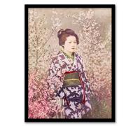 Artery8 Ogawa Kazumasa Framed Wall Art Print Geisha & Cherry Blossom in Pink | Size: A3 Artery8 Pink A3
