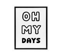Artery8 Oh My Days Black White Bold Modern Simple Black Framed Canvas Art | Size: W24" x H32" Artery8 White W24" x H32"