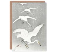 Artery8 Ohara Koson Art Card Descending Egrets In Snow Vintage