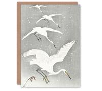 Artery8 Ohara Koson Art Card Descending Egrets In Snow Vintage