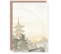 Artery8 Ohara Koson Art Card Pagoda And Rainbow Vintage Japanese