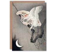 Artery8 Ohara Koson Art Card Scops Owl In Moonlight Vintage Japanese in Grey Artery8 Grey