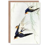 Artery8 Ohara Koson Art Card Swallows Three Birds In Full Flight