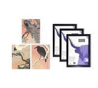 A4 Wall Art And Frame Set of 3 Ohara Koson Birds Crow Crane Peacock Artery8 Multi A4