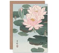 Artery8 Ohara Koson Flowering Water Lily Painting Fine Art Greeting Card Plus Envelope Blank Inside