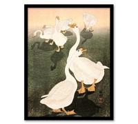 Artery8 Ohara Koson Framed Wall Art Print A Flock Of Grazing Geese 1926 in Orange | Size: A3 Artery8 Orange A3