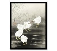 Artery8 Ohara Koson Framed Wall Art Print Chicks Eating Worms - A4 Size