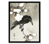Artery8 Ohara Koson Framed Wall Art Print Crow With Cherry Blossom Flowers - A4 Size