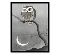 Artery8 Ohara Koson Framed Wall Art Print Long Eared Owl On Tree Branch - A4 Size