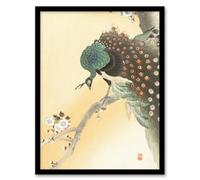 Artery8 Ohara Koson Framed Wall Art Print Peacock On A Cherry Blossom Tree - A4 Size