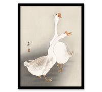 Artery8 Ohara Koson Framed Wall Art Print Two Geese Vintage Bird Ukiyoe in Beige | Size: A3 Artery8 Beige A3