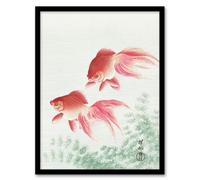 Artery8 Ohara Koson Framed Wall Art Print Two Veiltail Goldfish In Pond - A4 Size