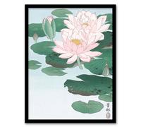 Artery8 Ohara Koson Framed Wall Art Print Water Lily Pads Pink Flower Bloom | Size: A3 Artery8 Pink A3