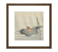 Artery8 Ohara Koson Frog Lotus Leaf Pond Japan Painting 8X8 Inch Square Wooden Framed Wall Art Print Picture with Mount in Brown Artery8 Brown