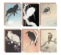 Artery8 Ohara Koson Japanese Crossbill Crow Cockatoo Kingfisher Heron Crows Fine Art Greeting Card Pack of 6