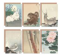 Artery8 Ohara Koson Japanese Lily Ivy Seagull Deer Monkey Butterfly Rabbits Fine Art Greeting Card Pack of 6