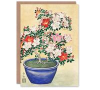 Artery8 Ohara Koson Japanese Art Card Blooming Azalea In Blue Pot