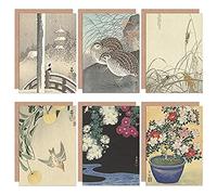 Artery8 Ohara Koson Japanese Azalea Chrysanthemums Cuckoo Grasshoppers Quail Snow Fine Art Greeting Card Pack of 6
