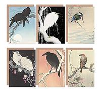 Artery8 Ohara Koson Japanese Crossbill Crow Cockatoo Kingfisher Heron Crows Fine Art Greeting Card Pack of 6