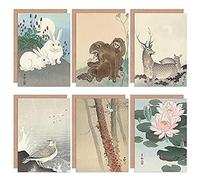 Ohara Koson Japan Lily Ivy Seagull Deer Monkey Butterfly Rabbits Fine Art Greeting Card Pack of 6 Artery8 Beige One Size
