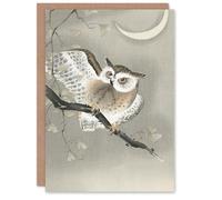 Artery8 Ohara Koson Personalised Art Card Long Eared Owl And Moon Ukiyo-e