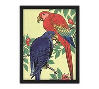 Artery8 Ohara Koson Red And Blue Parrot Japanese Painting Artwork Framed Wall Art Print 18X24 Inch