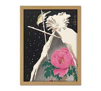 Artery8 Ohara Koson Siberian Bluechat Next To A Peony Artwork Framed Wall Art Print 18X24 Inch